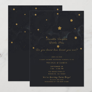 Guld Svarta Stjärnor Mörk Natthimmel Baby Shower T Inbjudningar