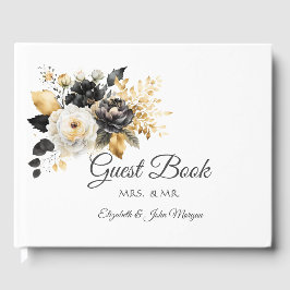 Guld Svarta Vita Blommor Gästböcker
