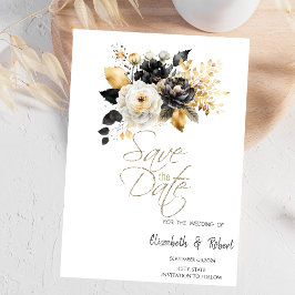 Guld Svarta Vita Blommor Spara Datum Datumet