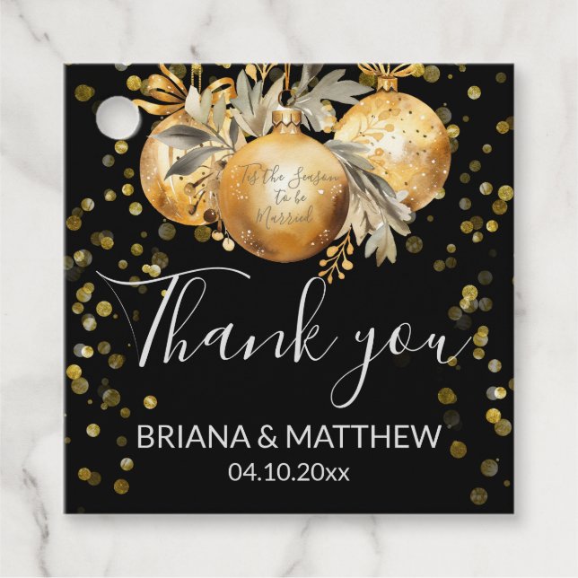 Guld Svarte jul Bröllop Gåvor Etiketter (Framsida)