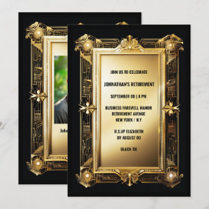 Guld svartfoto pension farewell art deco inbjudningar