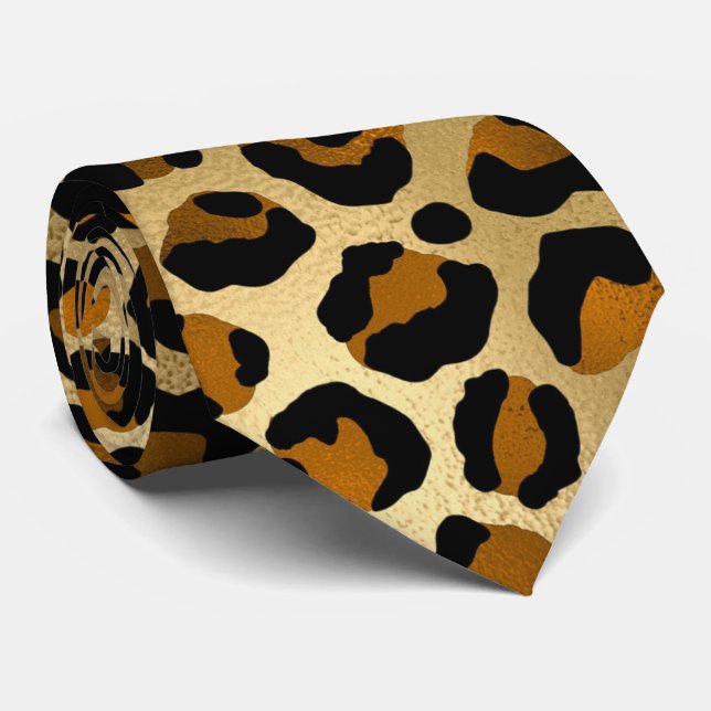 Guld svartleopard elegant av djurskinn slips (Rullad)