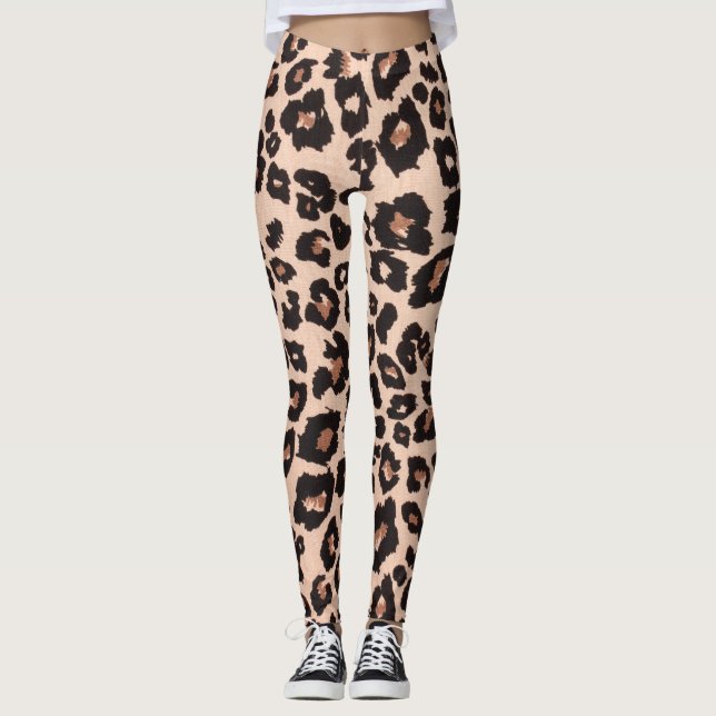 Guld svartleopard i modern abstrakt leggings (Framsida)