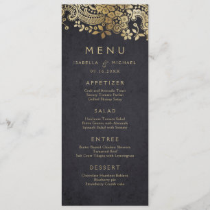 Guld svartvit elegant vintage snöre bröllop på men meny