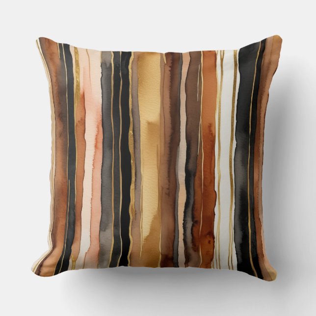 Guld svartvit och rost abstrakt rand kudde (Framsida)
