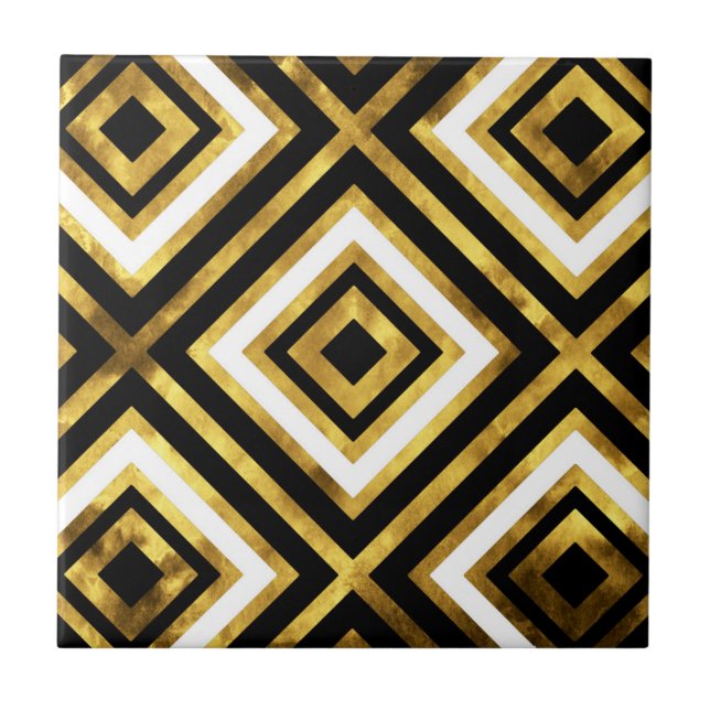 Guld Svartvit vattenfärgsdiameter för vit vattenfä Kakelplatta (Framsidan)