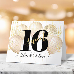 Guld Sweet 16 Birthday Balloons Modern lyxglas Tack Kort