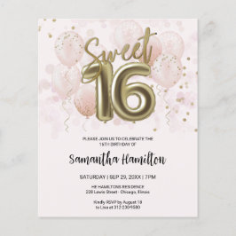 Guld Sweet 16 Födelsedagsballonger Rosa Budge Inbj