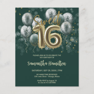 Guld Sweet 16 Födelsedagsballonger Svart Grön Inbj