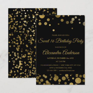 Guld Sweet 16 Födelsedagsfest Guld Confetti Inbjudningar