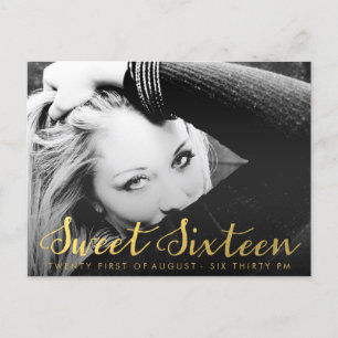 Guld Sweet 16 Sexton Party fotovykort Inbjudan Vykort