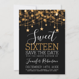Guld Sweet 16 Sparkly String Ljus Spara Date Spara Datumet