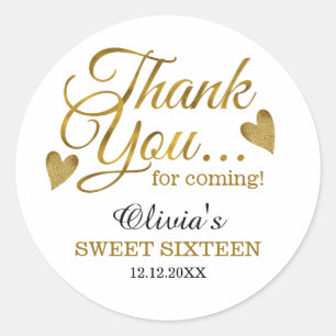 Guld Sweet sixteen 16:e födelsedag Tack Runt Klistermärke