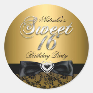 Guld Sweet Sixteen Juvelbåge & Spetsdekal Runt Klistermärke
