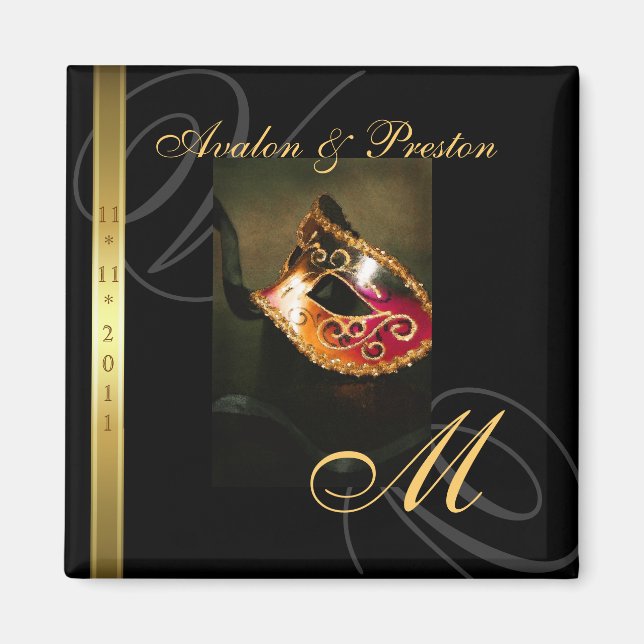 Guld Swirl Masqueramasken Spara datum magneter (Framsidan)