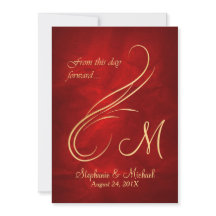 Guld Swirl Monogram Bright Red Bröllop