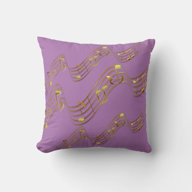 Guld Swirl Musik noter Lila Dekorativ kudde (Framsida)