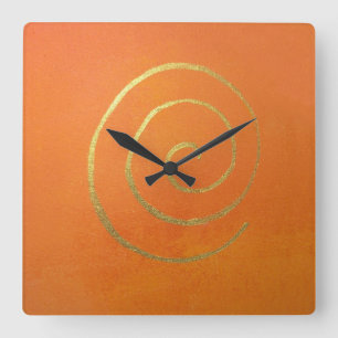 Guld Swirl on Orange Golden Spiral Modern Art Fyrkantig Klocka