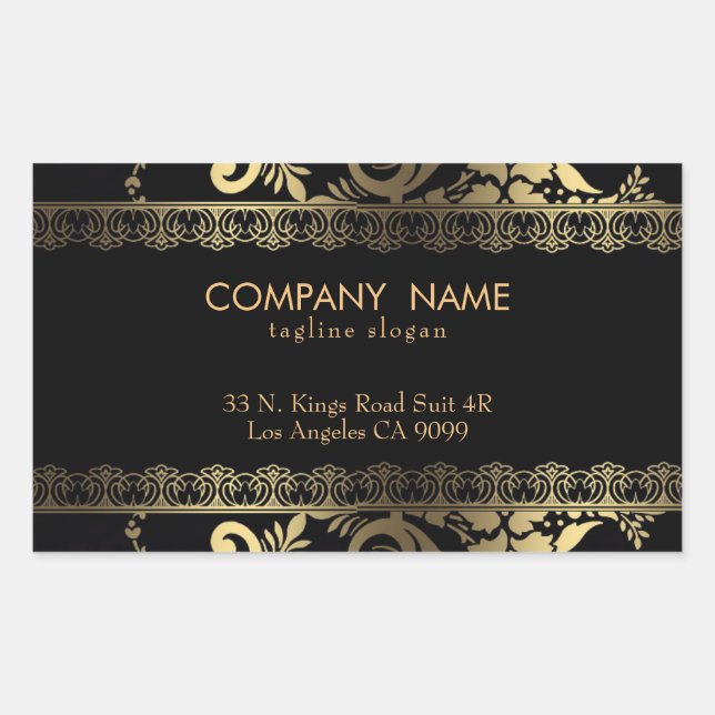 Guld Swirl Snöre Rektangulärt Klistermärke (Framsida)