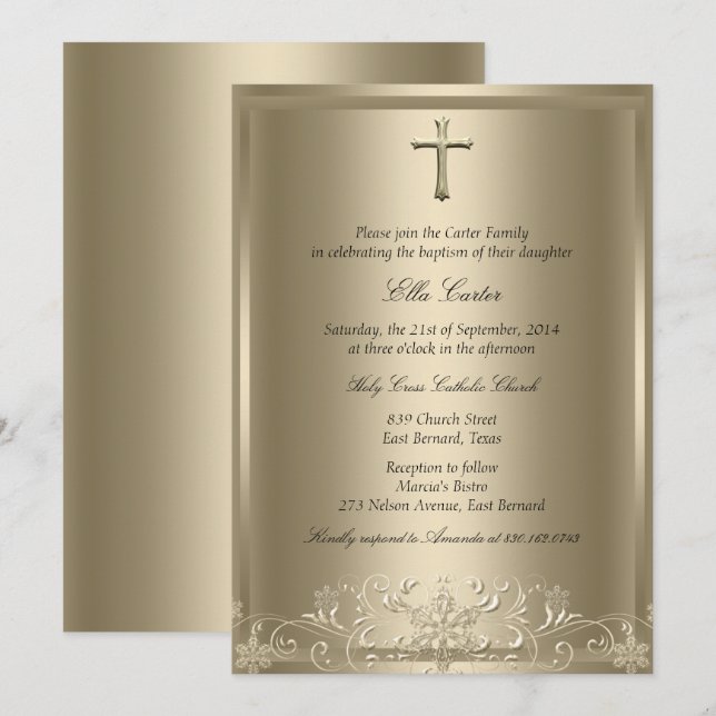 Guld Swirl Snowflake & Kor Girl Baptism Inbjudan (Fram/baksida)