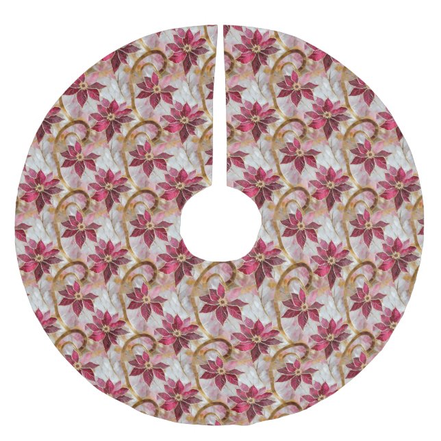 Guld Swirls Burgundy Rosa jul Poinsettias Julgransmatta Borstad Polyester (Framsidan)