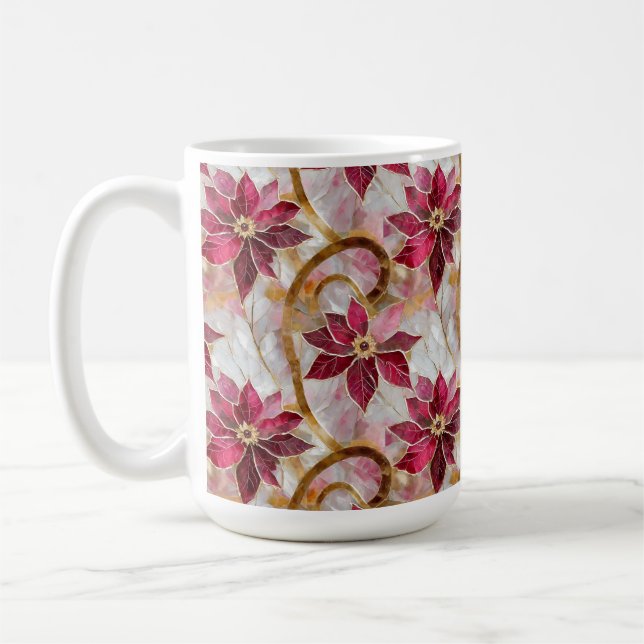 Guld Swirls Burgundy Rosa jul Poinsettias Kaffemugg (Vänster)