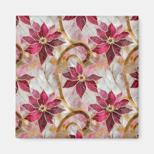Guld Swirls Burgundy Rosa jul Poinsettias Magnet