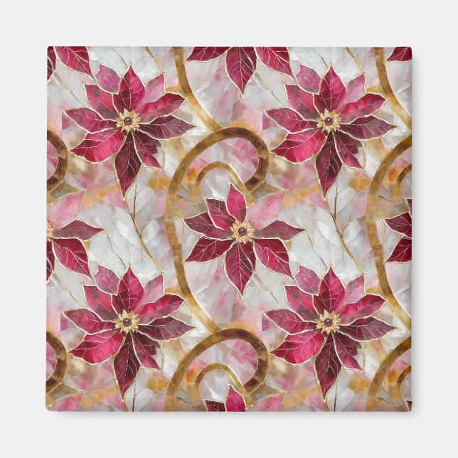 Guld Swirls Burgundy Rosa jul Poinsettias Magnet (Framsidan)