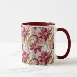 Guld Swirls Burgundy Rosa jul Poinsettias Mugg