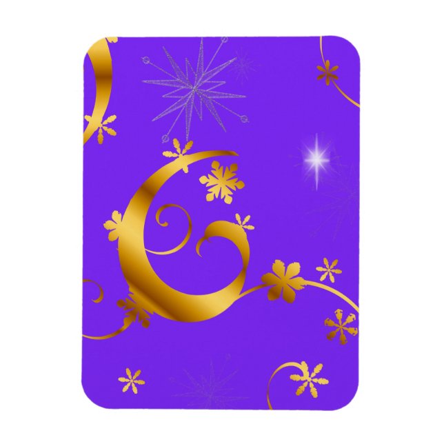 Guld Swirls och Stars Lila jul Magnet (Vertikal)