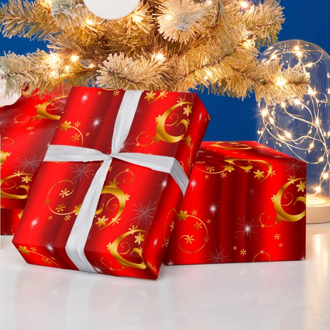 Guld Swirls och Stars Red God God God Jul Presentpapper (Skapare uppladdad)