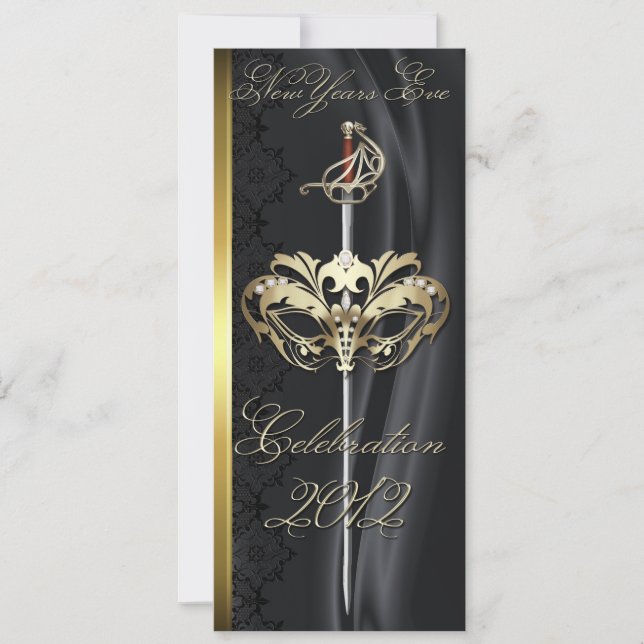 Guld Sword Masquerad Black New Years Inbjudan (Framsida)