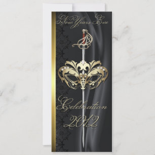 Guld Sword Masquerad Black New Years Inbjudan