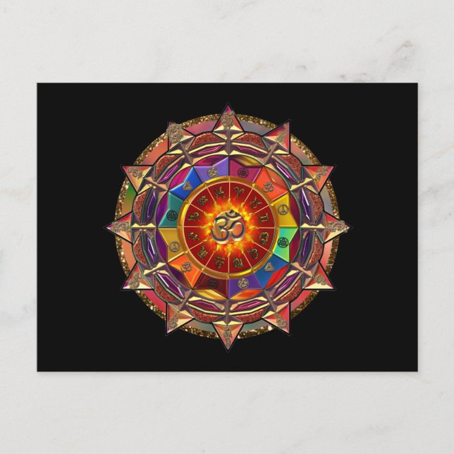 Guld Symbolisk Sol Mandala Vykort (Framsida)