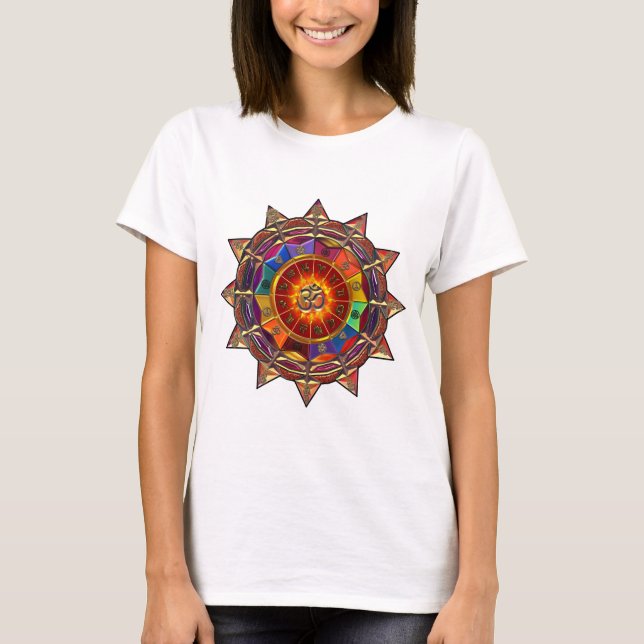 Guld- symbolisk solMandala Tee (Framsida)