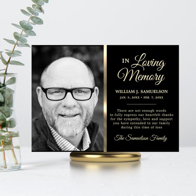 Guld Sympati Begravning Minne TACK VÄRLD Foto Kort (Gold Sympathy Funeral Memory THANK YOU Photo)