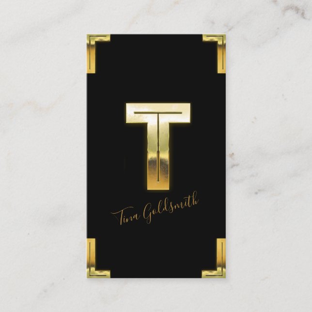 Guld T Initial och Gräns Affärskort Visitkort (Framsida)