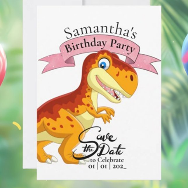Guld T Rex, Birthday Girl Inbjudningar (Gold T Rex Happy Birthday  Invitation – Roar with Fun!)