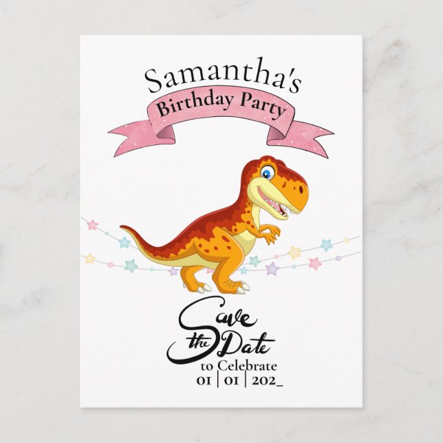 Guld T Rex, Glad födelsedag tjej  Vykort (Framsida)
