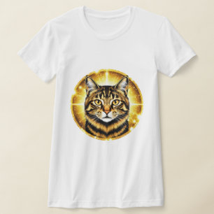 Guld Tabby Kattporträtt med Strålande Ljus T Shirt