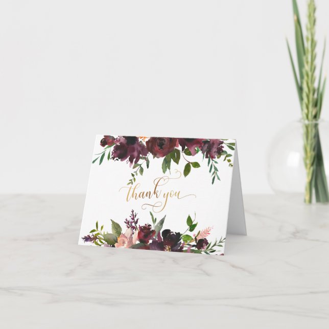 Guld Tack Script, Red Burgundy och  Blommigt Kort (Framsida)