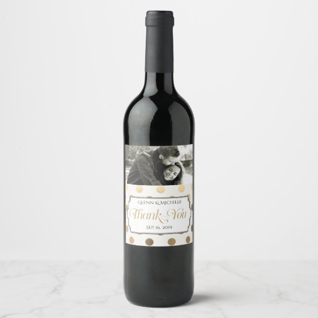 Guld Tack Typography Photo Personligt bröllp Vinflaska Etikett (Framsida)