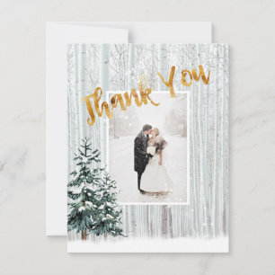 Guld Tack, Winter Wedding Snö Gräs Träd Inbjudningar