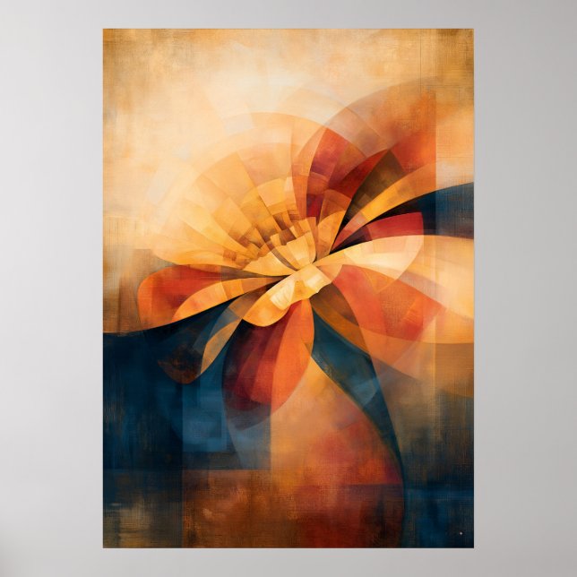 Guld Tagetes Kubistisk Blommig Abstraktion Poster (Framsidan)