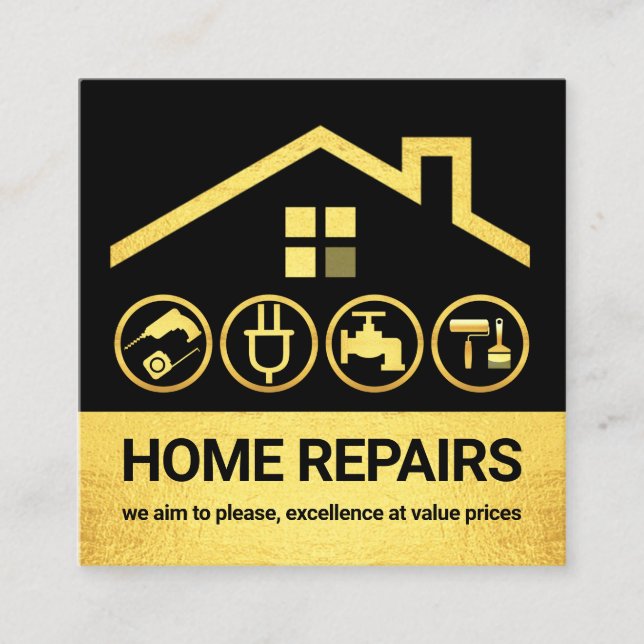 Guld Tak Ram Handyman Verktyg Fyrkantigt Visitkort (Framsida)