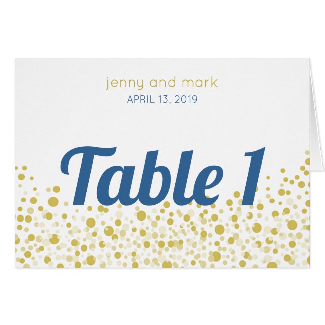 Guld- tält för Conetti bröllopbord OBS Kort (Framsidan Horizontal)