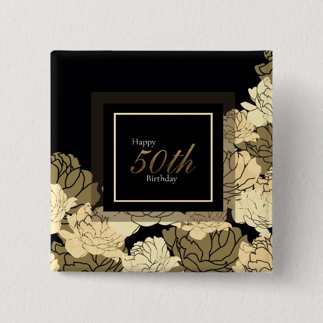 Guld, tan och gult 50-årsdagen ro knapp (Framsida)