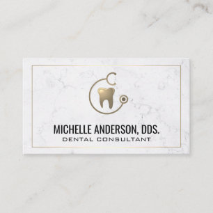 Guld Tand Stethoscope Logotyp Marble Affärskort Visitkort