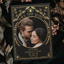 Guld Tarot Gothic Bröllop Photo Save Date Inbjudningar