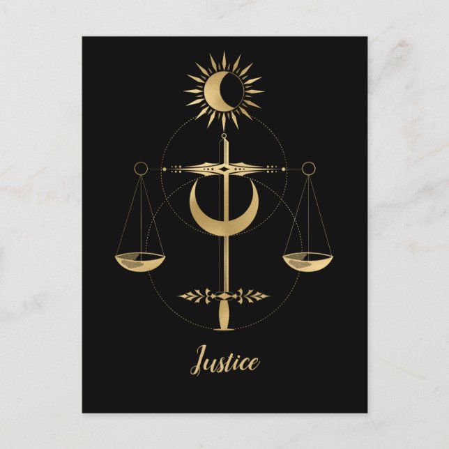 Guld Tarot Justice Symbol Vykort (Framsida)